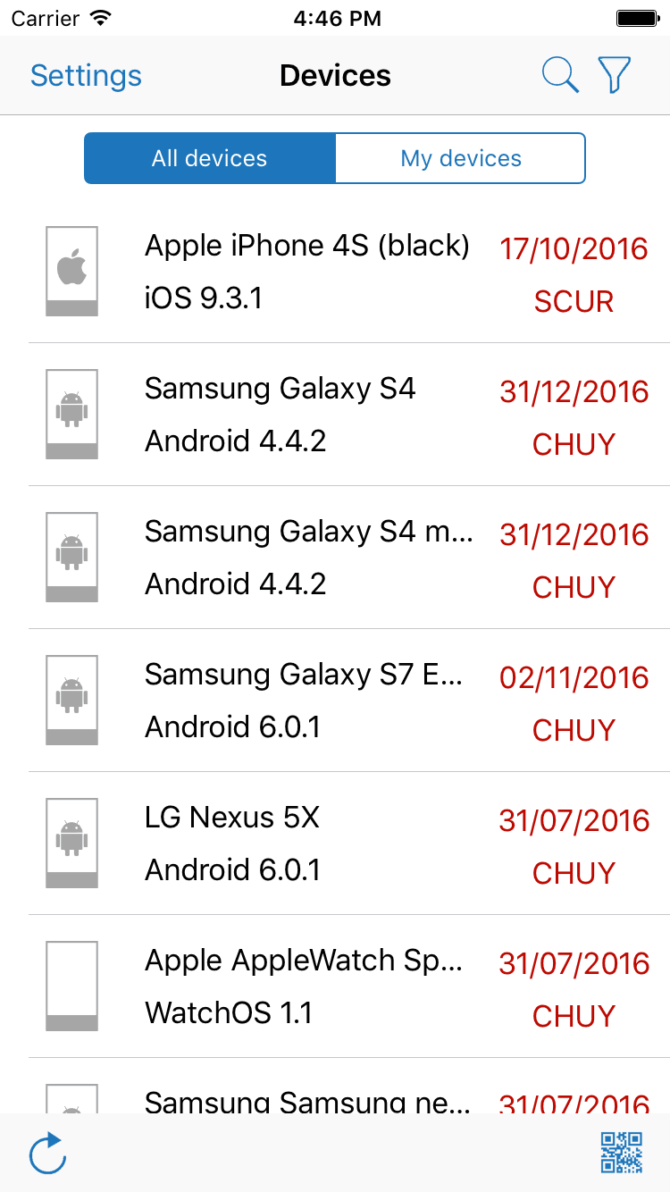 iOS devices list